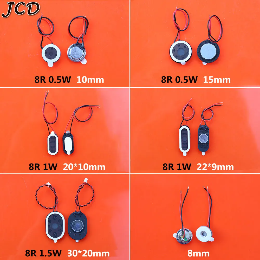 JCD 1pcs Loudspeaker With Wire 0.5W 1.5W 1W 8R Diameter 10mm 15mm 20mm 22mm 30mm Buzzer speaker 8mm Headphone Speaker