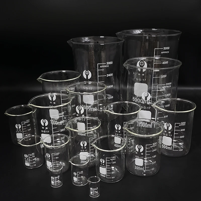 Vaso de vidrio de forma baja, capacidad de 50ml-3000ml, borosilicato para laboratorio, transparente, espesado con boquilla