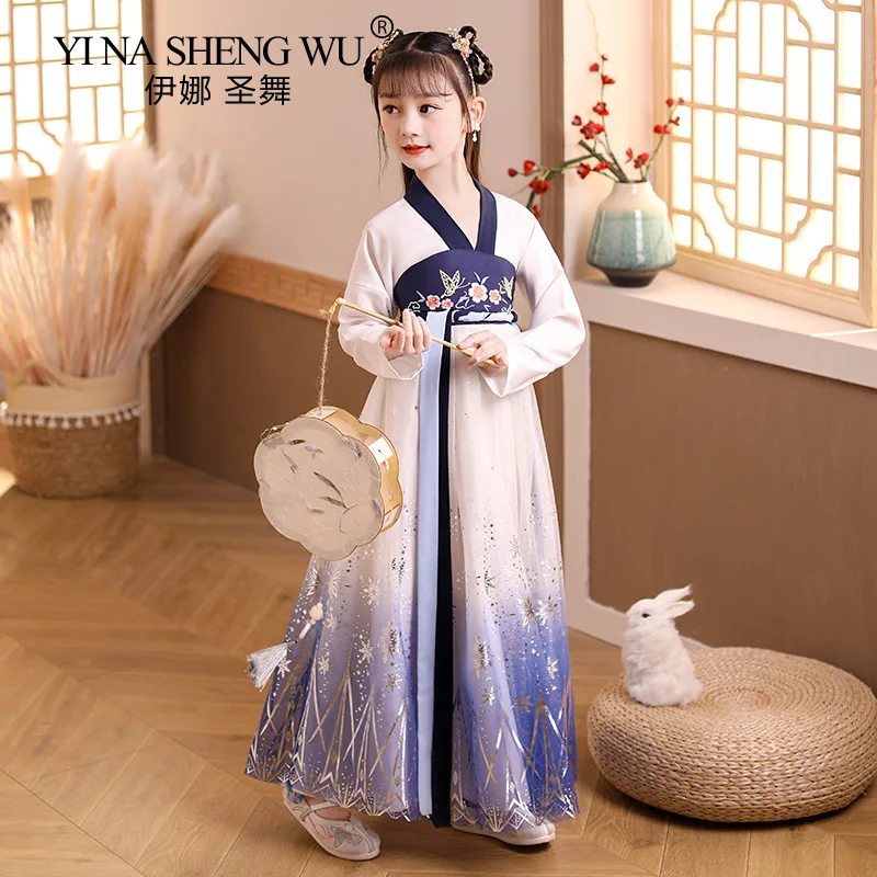 Robe Hanfu d'été pour enfants, Costumes traditionnels anciens, nouvelle robe de fée ample avec broderie pour filles, robe de scène de fête