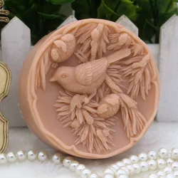 1pcs Bird with Pine Tree Branch(zx280) Food Grade Silicone Handmade Soap Mold Crafts DIY Mould