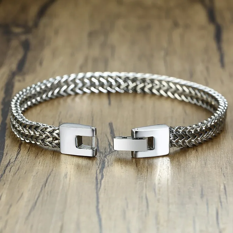 Vnox Stylish Men\'s Chain Bracelets,Stainless Steel 6.5MM-12.5MM Two-strand Wheat Link Wristband, Rock Punk Biker Male Jewelry