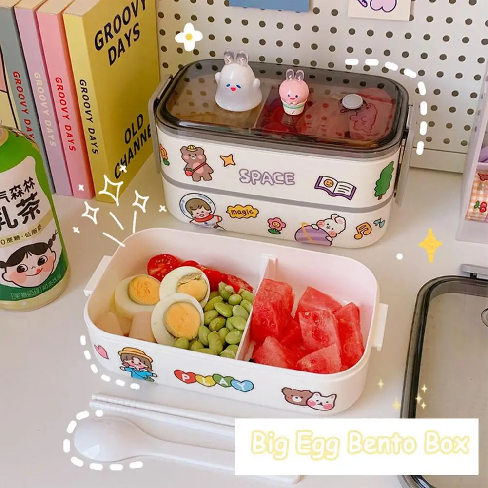 Sealed Leak-proof Bento Lunch Box For Kids Double Layer Independent Microwave Plastic Food Container Portable Bento Box