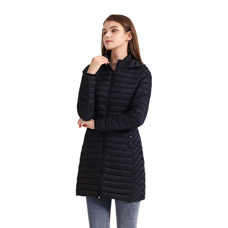 SANTELON Winter Women Loose Long Parka Coat With Detachable Hood Female Soild Ultralight Portable Warm Padded Cotton Outwear