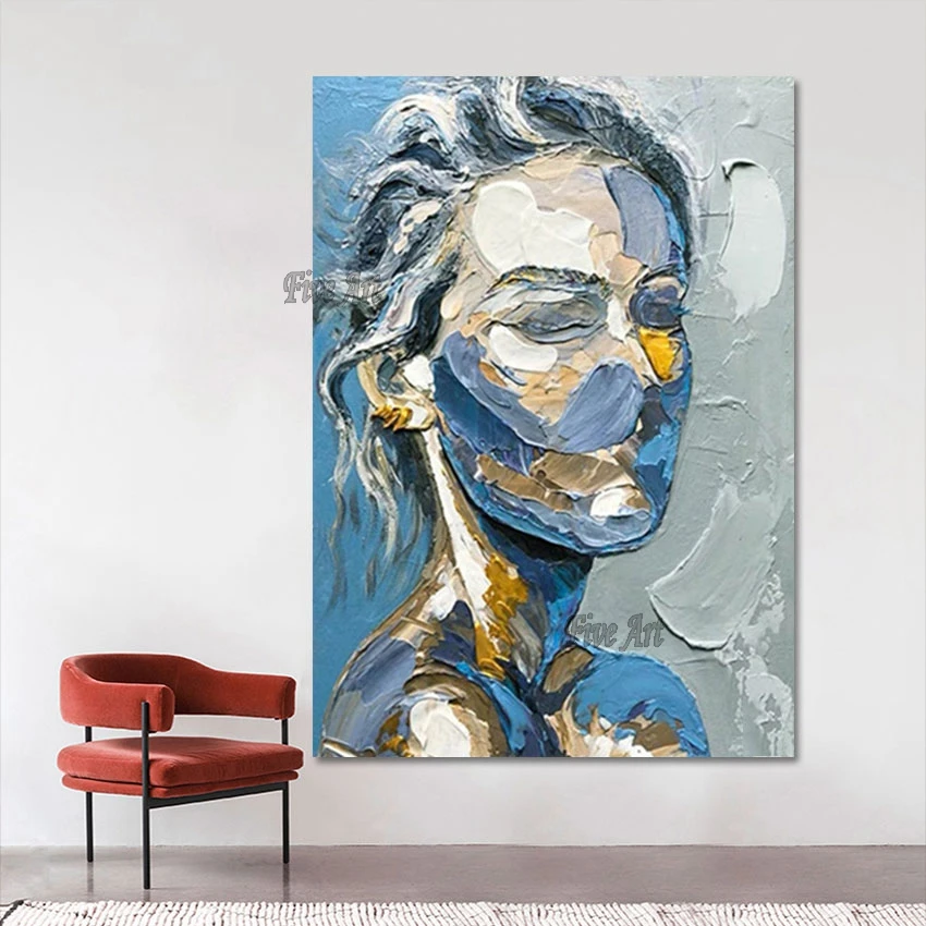 

Framless Knife Palette Human Portrait Abstract Painting Wall Art Picture For Hotel Large Canvas Art Dropshipping Home Decoration