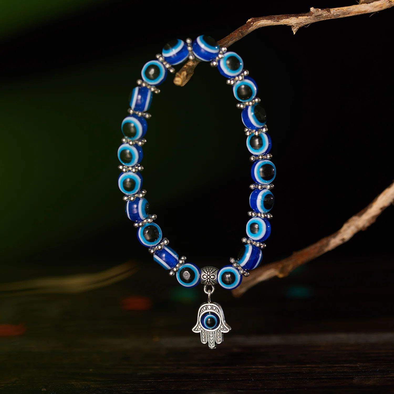 Turkish Lucky Evil Eye Bracelets for Women Men Handmade Blue Eye Palm Bracelet Bring You Luck Peaceful Charm Bracelet Jewelry