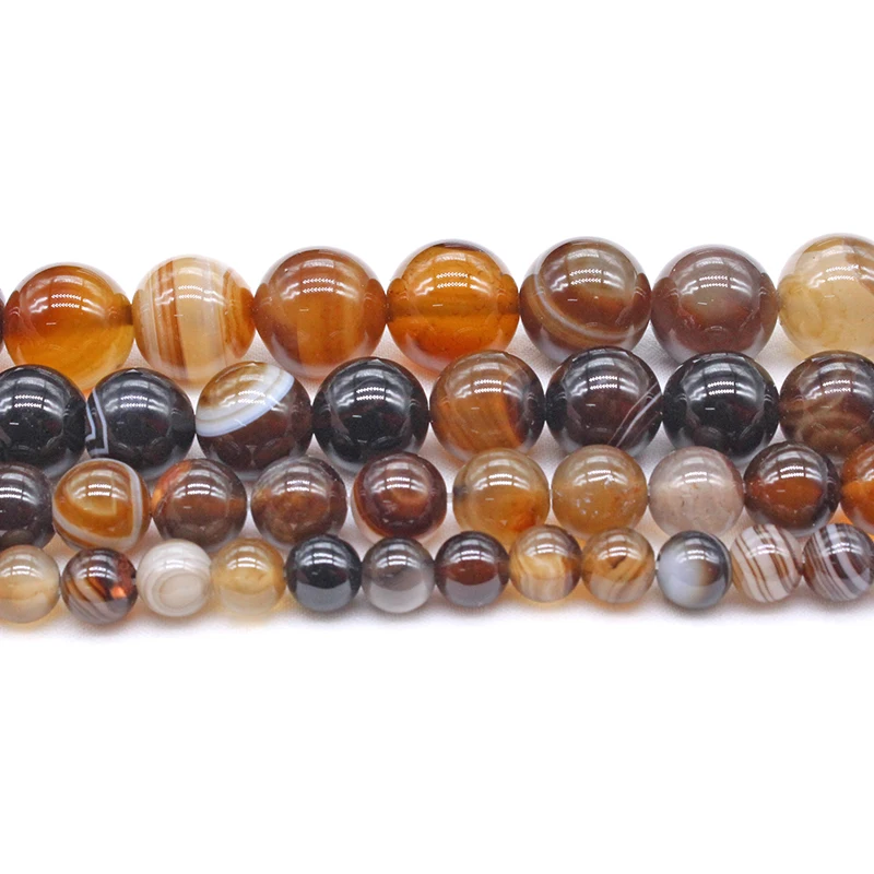 Natural Stone Coffee Stripe Agates Beads 4.6,8,10,12mm Pick size for Jewelry Making