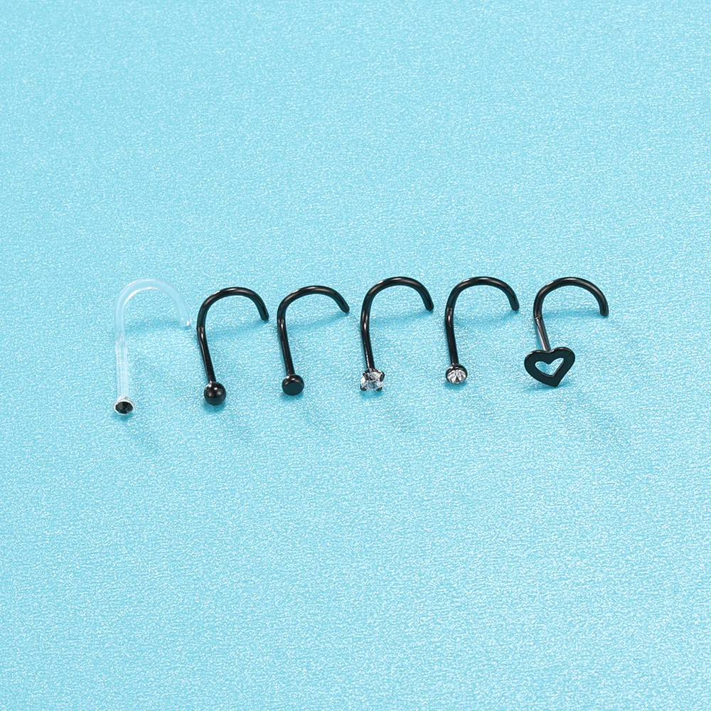 ZS 6PCS Mode Nase Septum Piercing Bolzen Set 18G Edelstahl Nase Septum Bolzen Körper Piercing Schmuck für Nase Piercing – Detail 14