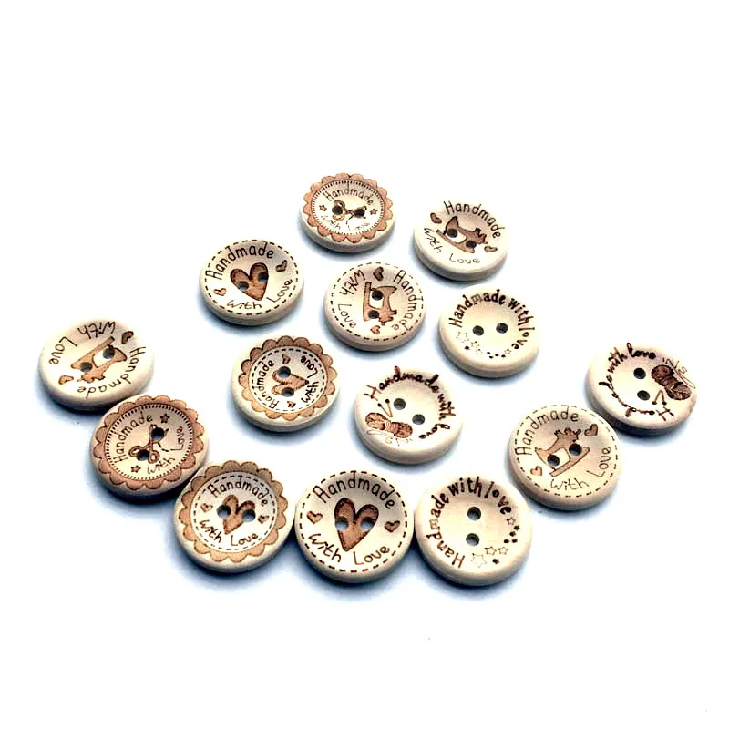 15/20/25mm Handmade With Love DIY Round Wooden Buttons Natural Color Buttons For Scrapbooking Crafts Sew Button SC253