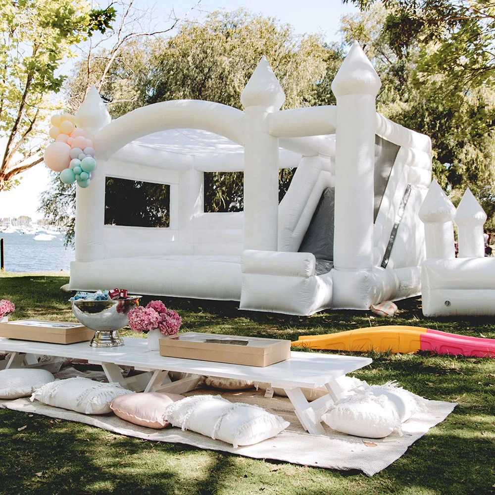 Castillo inflable de PVC para boda, casa de salto con tobogán, cama con soplador, envío gratis