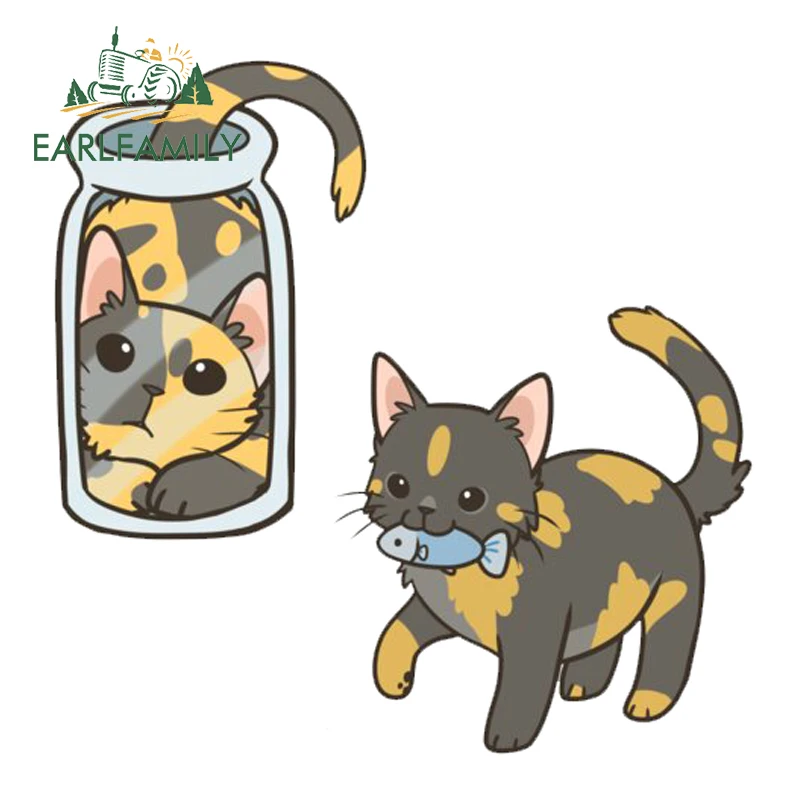 EARLFAMILY 13cm x 8.5cm Tortie Cats Car Sticker Vinyl Window Trunk Laptop Funny Bottled Cat Decal Cartoon Stickers Gifts