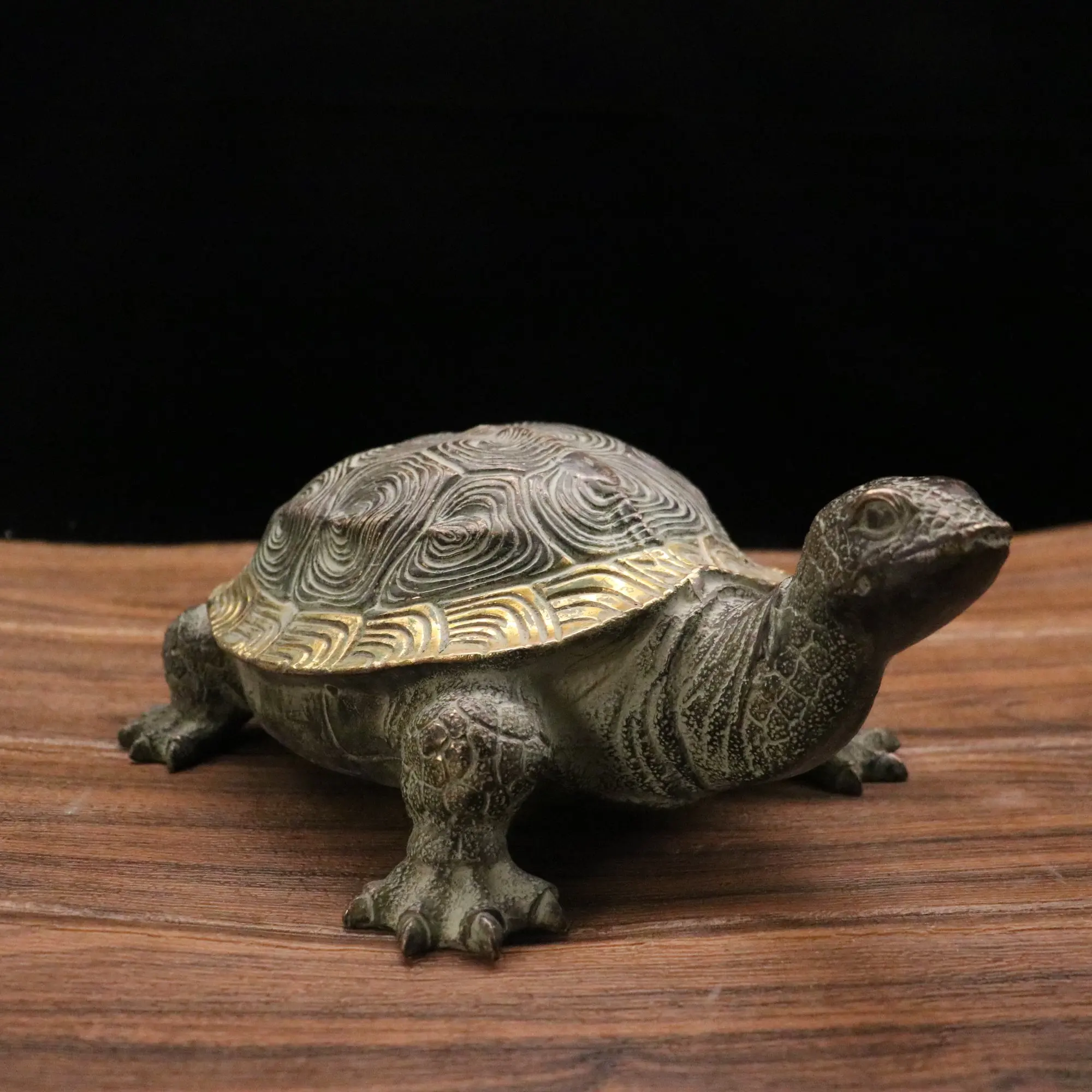 12”Tibetan Temple Collection Old Bronze Gilded Tortoise Statue Lucky Gather wealth Office Ornaments Town House Exorcism