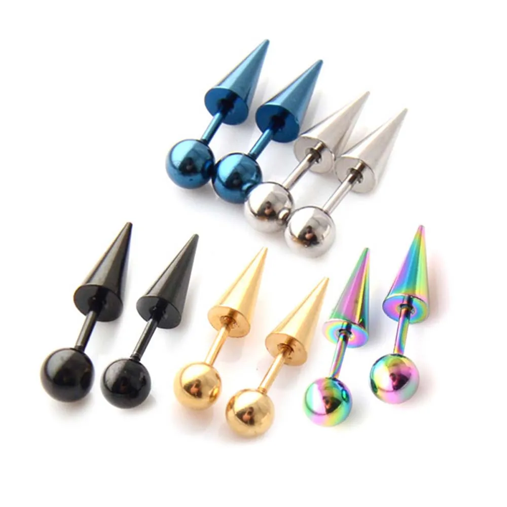 2Pcs/1pair Fashion Punk Rock Rivet Spike Tip Cone Titanium Steel Women Men Ear Stud Earrings Piercing Body Jewelry