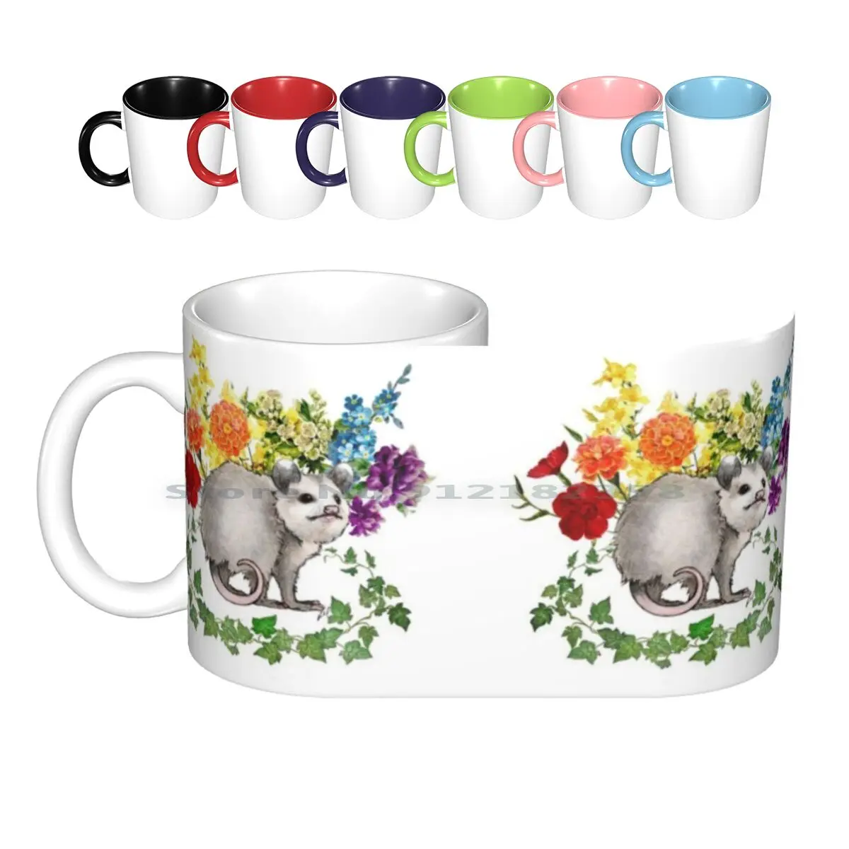 O'flora , O'fauna! Ceramic Mugs Coffee Cups Milk Tea Mug Opossum Possum Opossums Possums Flora Fauna Ivy Flowers Floral