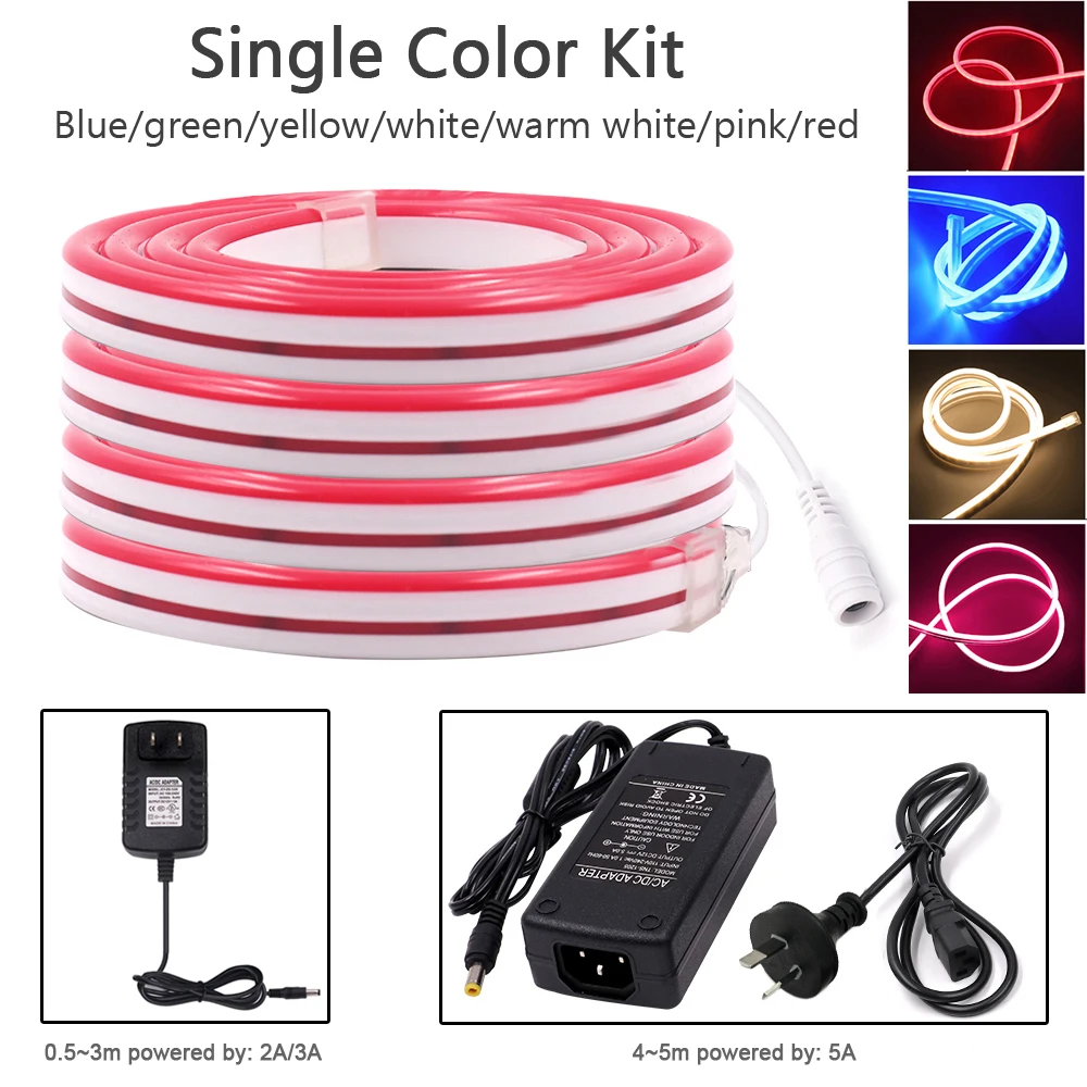 Touch Remote RGB 12V Neon Light Sign LED Strip 5050 2835 Waterproof IP68 Flexible Rope Lights EU US Power Plug Kit 1m 2m 5m 10m