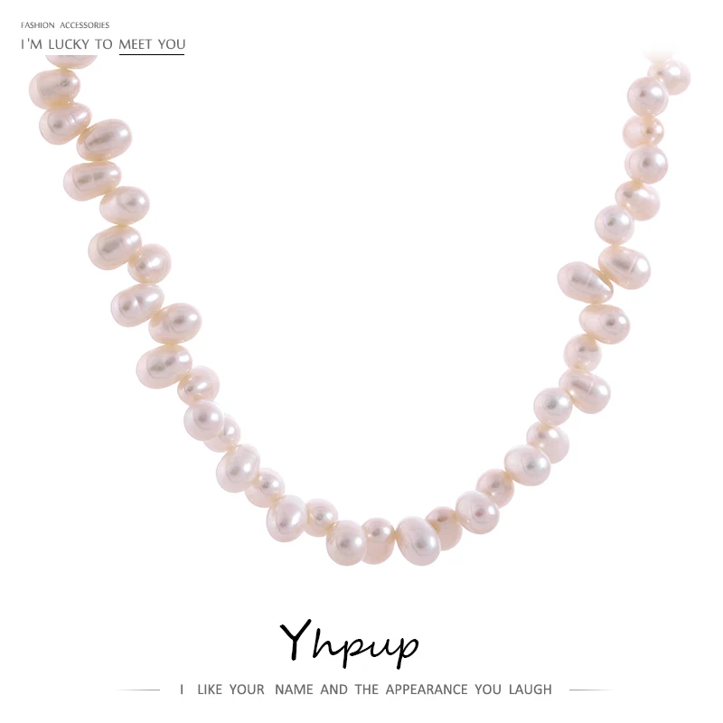 Yhpup New Stainless Steel Accessories Natural Freshwater Pearl Chain Necklace Jewelry Wedding Engagement Collar Necklace Gift