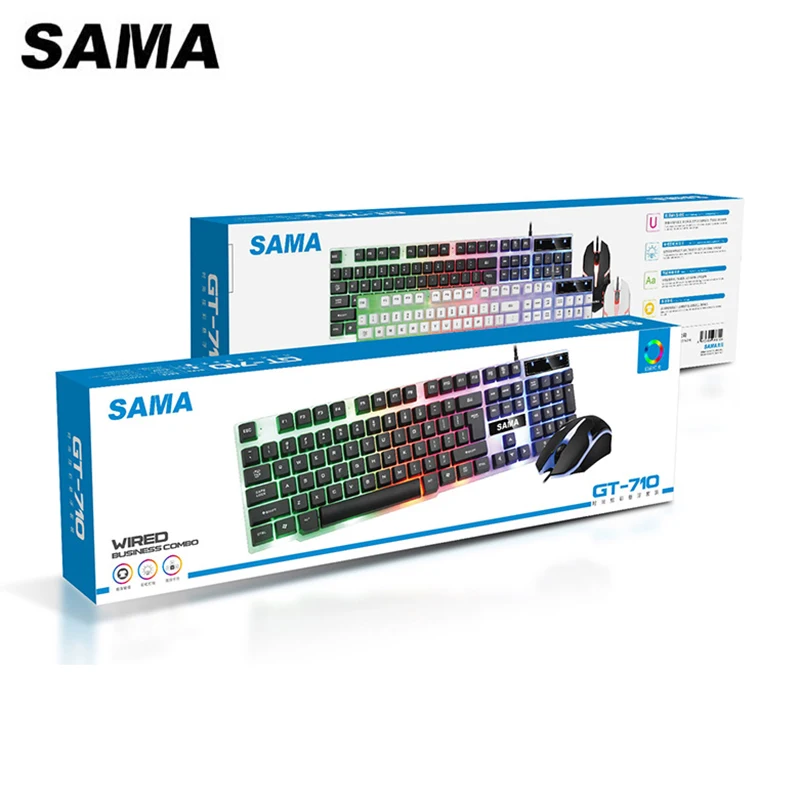 SAMA 104 teclas USB con cable ratón y teclado conjunto/Kit estándar con cable USB flotante para PC portátil Oficina en casa GT710 LED