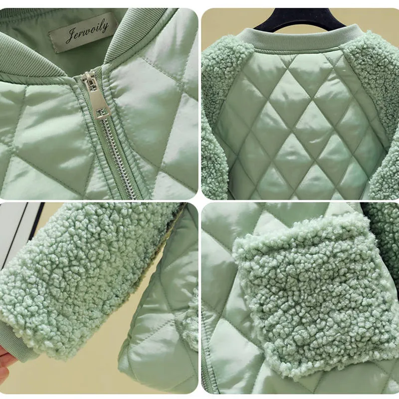 Yellow Patchwork Parkas Fashion New Women Plush Casual Lambs Thicken Loose Cashmere Stitching Jacket Female Casual Streetwear