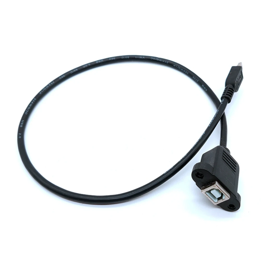 Mini USB to USB 2.0 Type B Female Cable Extension Cable with Panel Mount Screw Hole Lock Connector Adapter 0.3M 0.5M