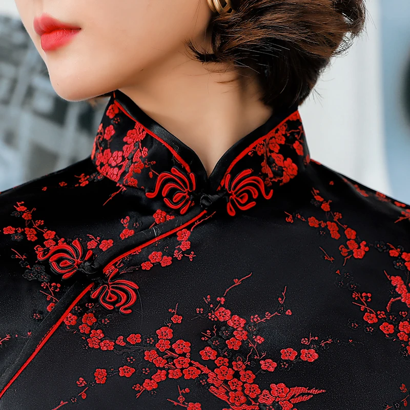 Qipao – robe de soirée traditionnelle en Satin pour femmes, Cheongsam de Style court et soyeux, taille S M L XL XXL 3XL
