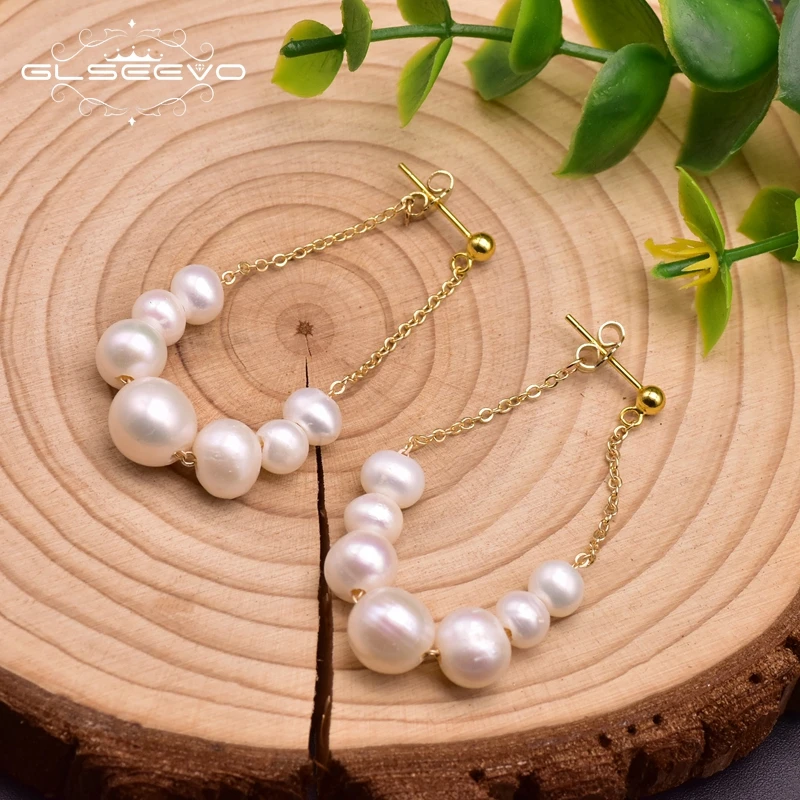 GLSEEVO Original Designer Fresh Water White Pearl Round Drop Earrings For Women Anniversary  Gifts  Trendy Jewellery  GE0959