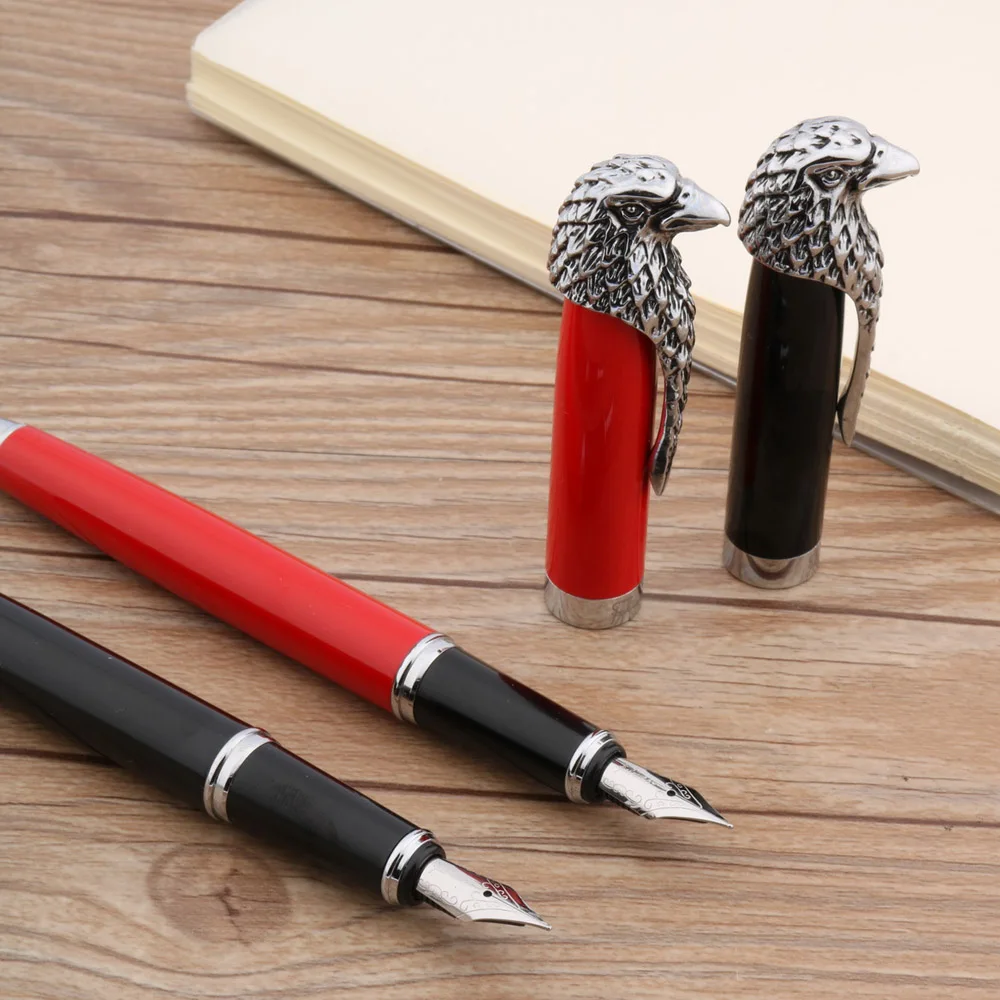 

High quality Fountain Pen brand eagle statue black red silver signature pen calligraphy Stationery Office supplies ink pens new