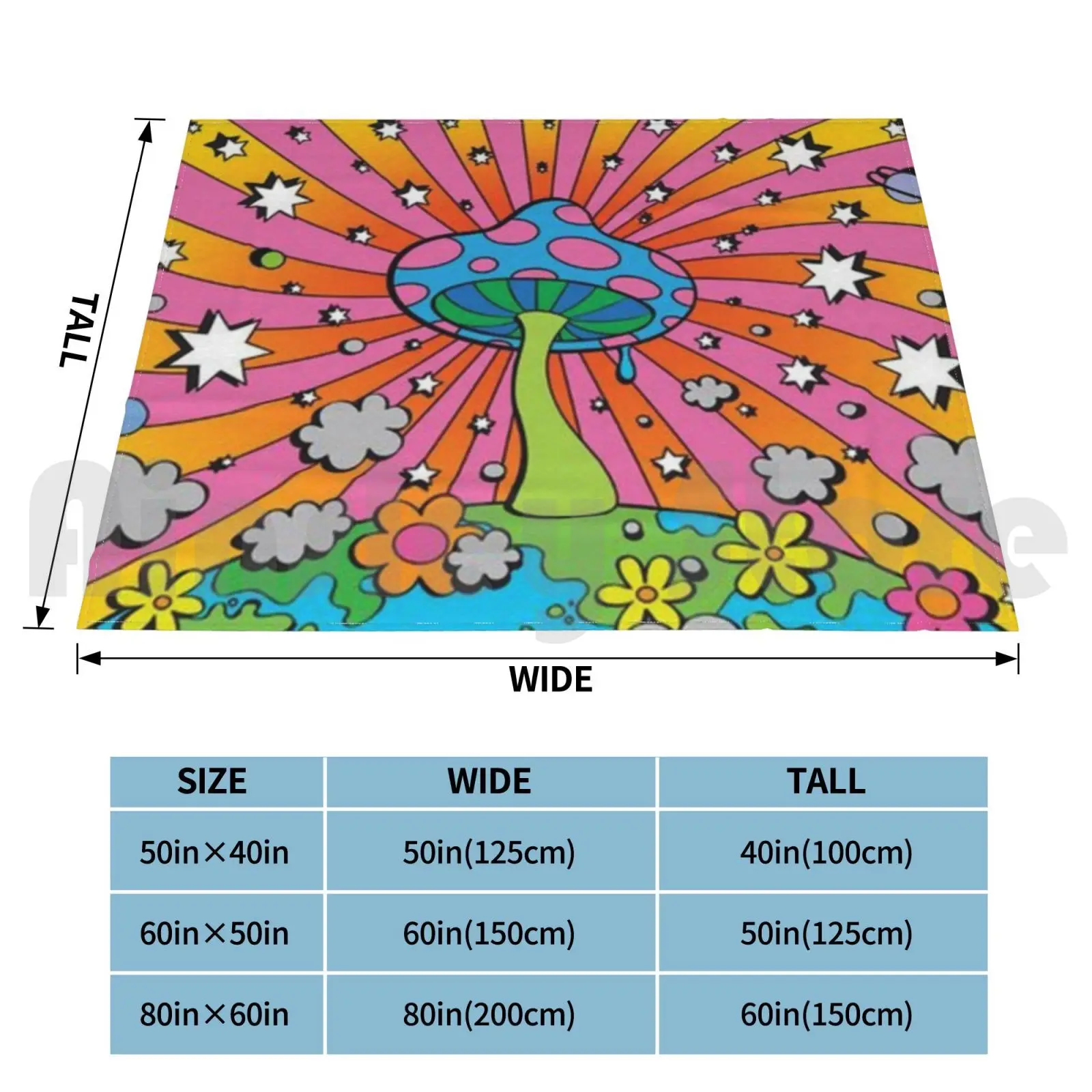 Y2k Mushroom Aesthetic Blanket Fashion Custom 60s 70s 80s 90s 2000s Y2k Indie Green Pink Yellow Rainbow