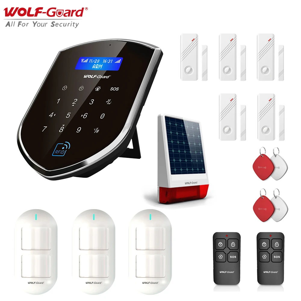 Wolf-Guard 3G GSM Wifi Wireless Home Alarm Security Burglar System DIY Kit w/ 120dB Solar Siren Door Sensor PIR Motion Detector