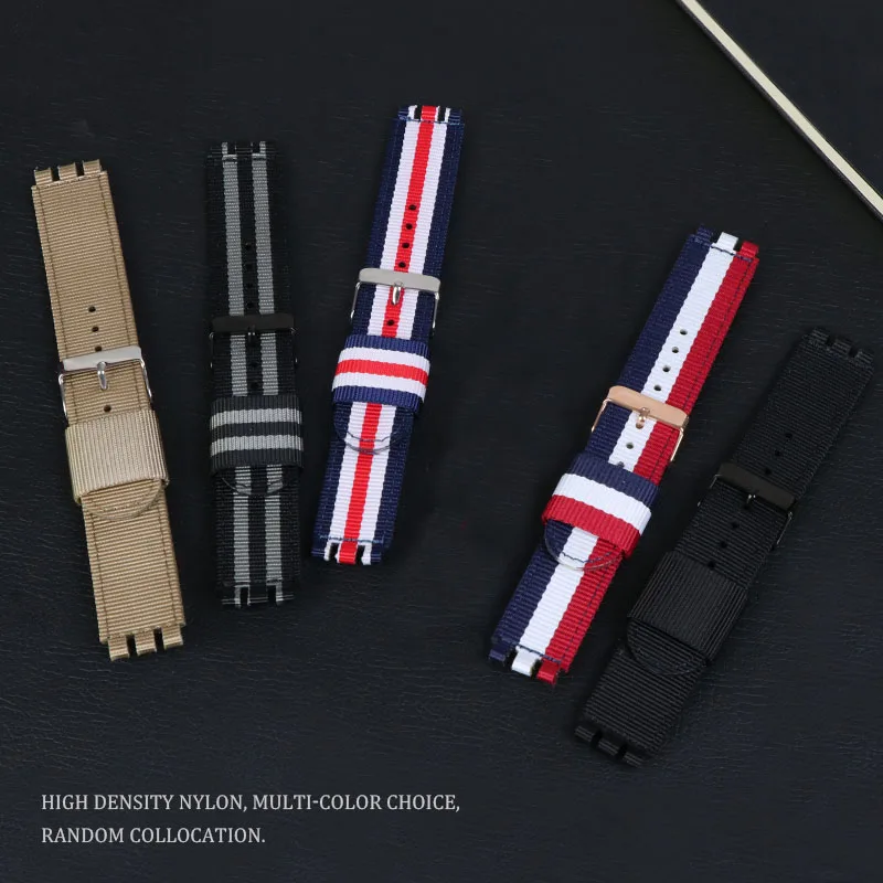 17mm 19mm 20mm Nylon Watch Band  for Swatch 3-convex Ends Fabric Canvas Replacement Watch Strap for Swatch Weave Wrist Bracelet