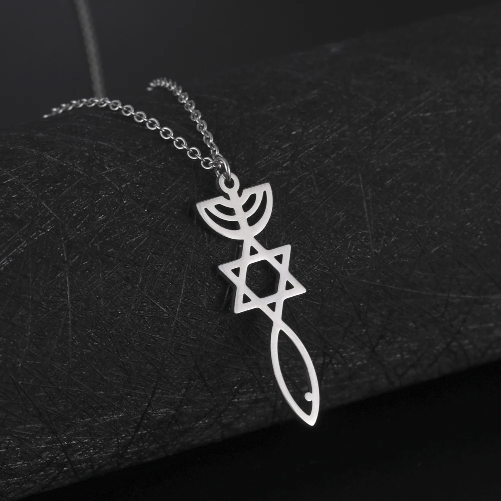 Skyrim Jewish Israel Fish Star of David Menorah Pendant Necklaces Stainless Steel Messianic Seal Amulet Necklace Women Men