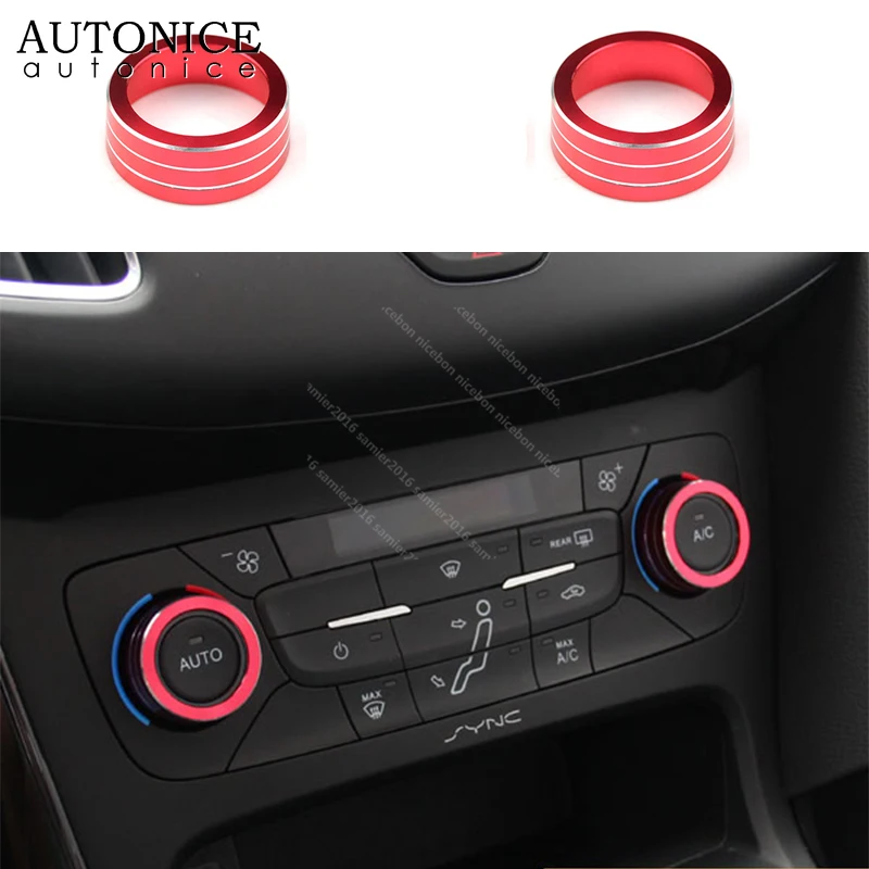 2pcs Aluminum Alloy Air-Condition Button Cover Fit for Ford Focus 2015-2018 RS ST Escape Kuga 2017-2018