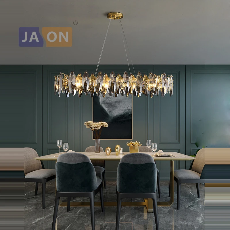 Imagem -02 - Lustre Suspenso com Folhas de Cristal Led Pós-moderno Prateado Dourado Iluminação para Sala de Jantar