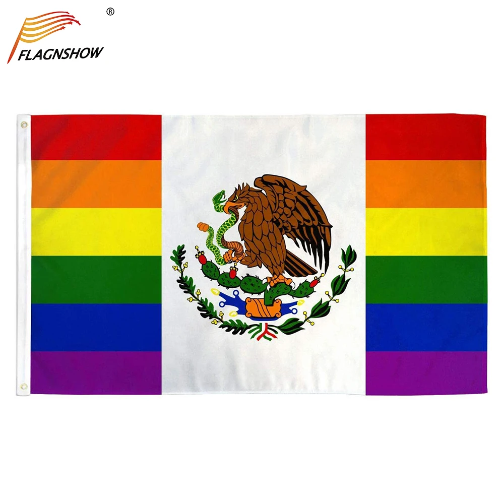 Mexico Rainbow Gay Pride Flag 90 x 150cm Banner Gay Things LGBT Accessories Festival Mexican Flags Free Shipping