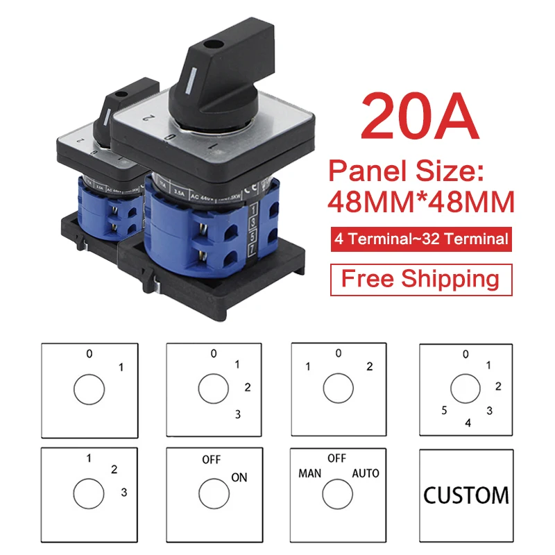 LW28-20 LW26-20 YMW26 series 660V 20A 1 2 3 4 5 6 7 8 -Position Mounting Rotary Select Cam Changeover Switch