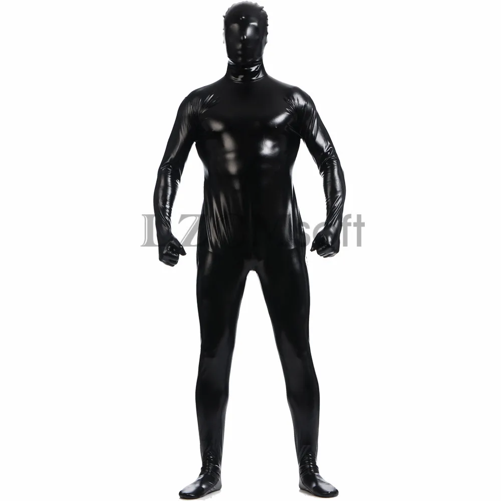 LZCMsoft Men Black Zentai Suit Adults One Piece Second Skin Tights Full Body Zentai Costumes Stage Performance Costumes