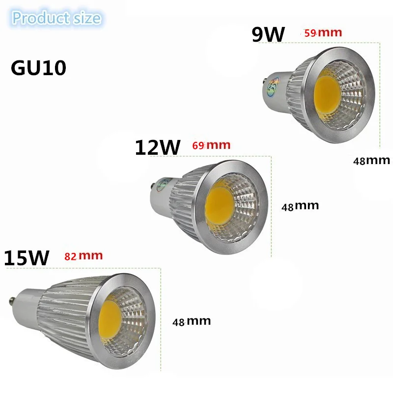 Lampadina GU10 Super luminosa dimmerabile plafoniera a Led calda/bianca 85-265V 9W 12W 15W GU10 COB LED lampada GU10 faretto a led