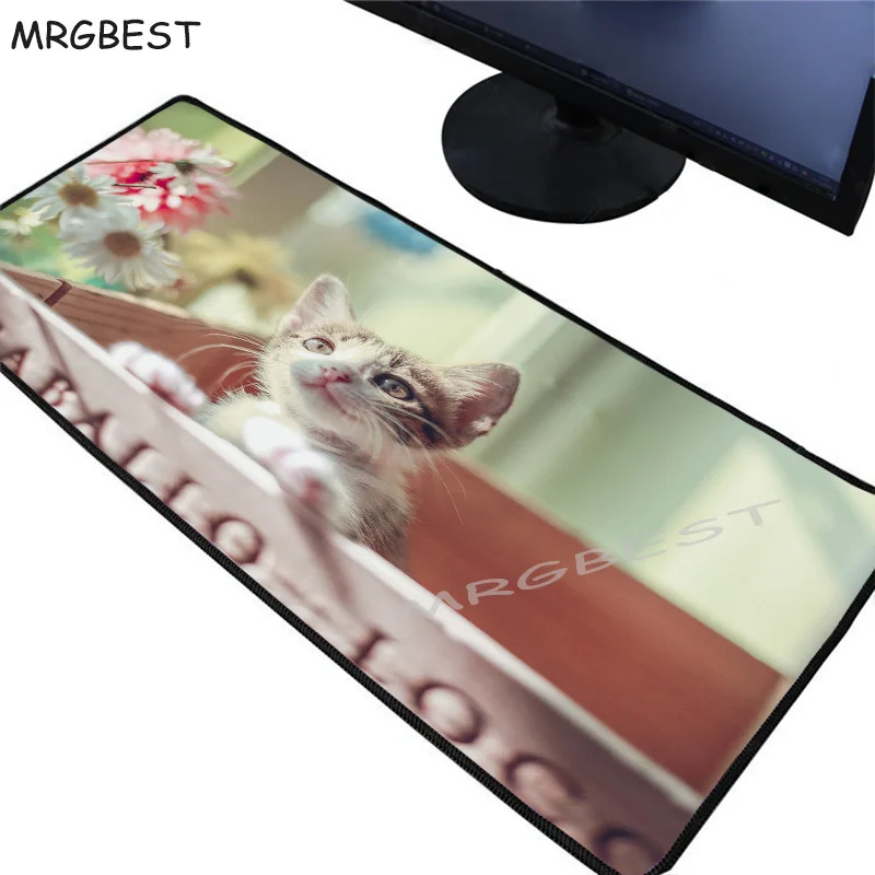 

MRGBEST Animal Large Size Black Mouse Pad Lock Side Cute Kitten Laptop PC Desk Mat Cat Printing Rubber Non-slip Universal Type