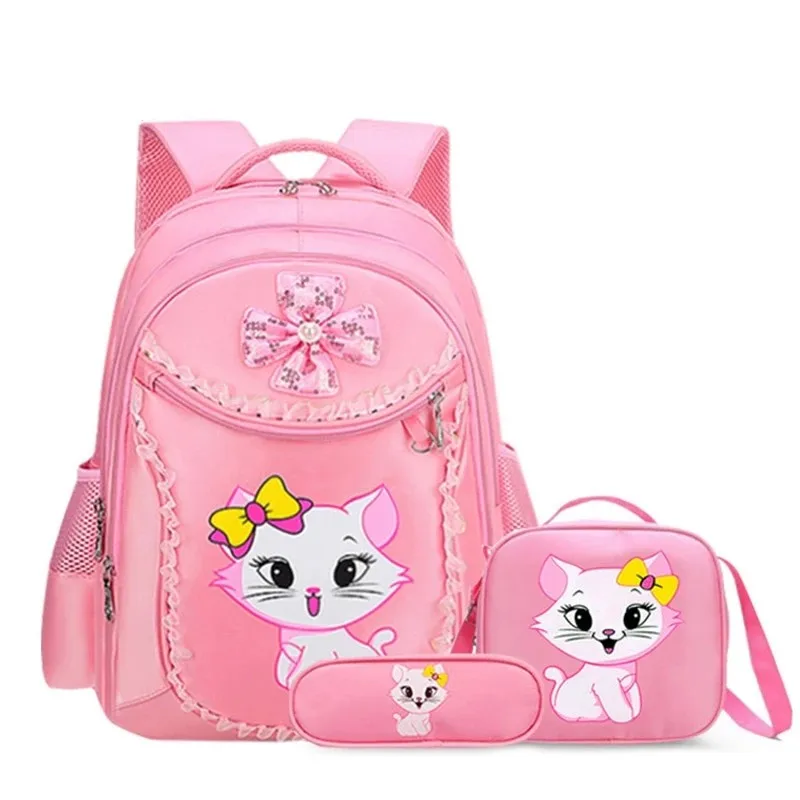 

3 Pieces Pink Cat Children Backpack School Bags For Girls Cartoon Kid Backpack Kitty Printing Bookbag Mochilas Escolares Infanti