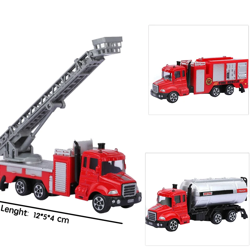 1PCS Mini Toy Vehicle Model Alloy Diecast Engineering Construction Fire Truck Ambulance Transport Car Educational Children Gifts