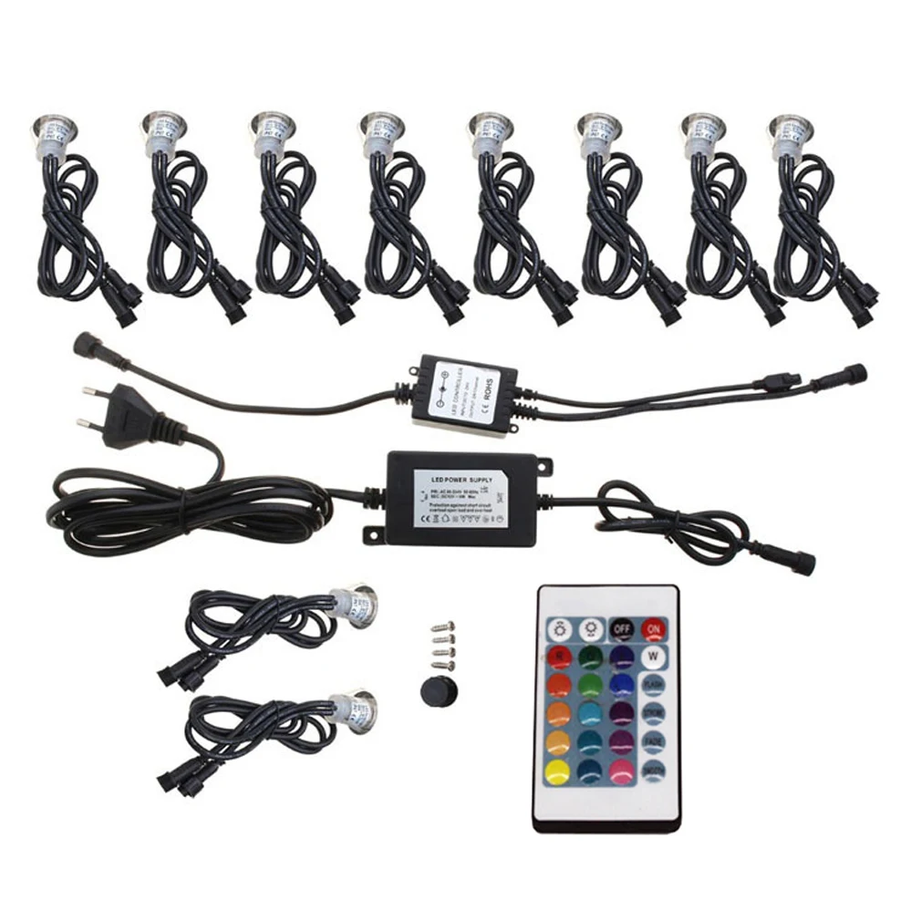 Imagem -05 - Impermeável Led Deck Light Kit 16 Pcs 12v Rgb 24key Remoto Ip67 Lâmpada Subterrânea Escada Jardim Floor Lights Iluminação de Paisagem