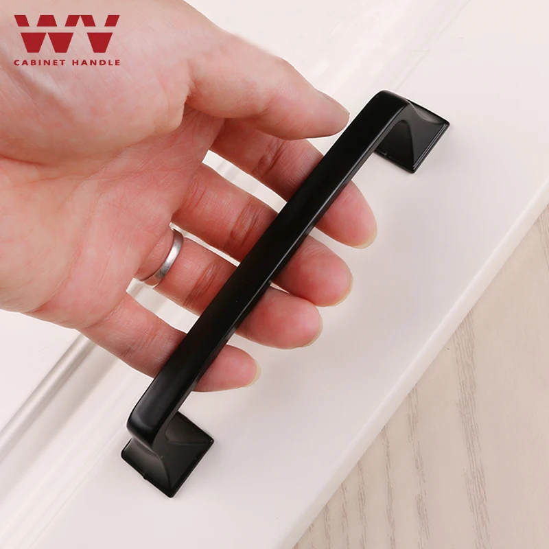 WV مربع ماتي الأسود النمط الأمريكي مقبض كابينة المطبخ 128 مللي متر درج خزانة سوداء 7-أحرف الصلبة تسحب 287