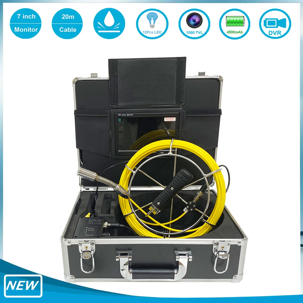 

7inch LCD 1000TVL Industrial Pipe Inspection Endoscope System 720P 20-50m Cable 12pcs LEDS 23mm Sewer IP68 Waterproof Camera