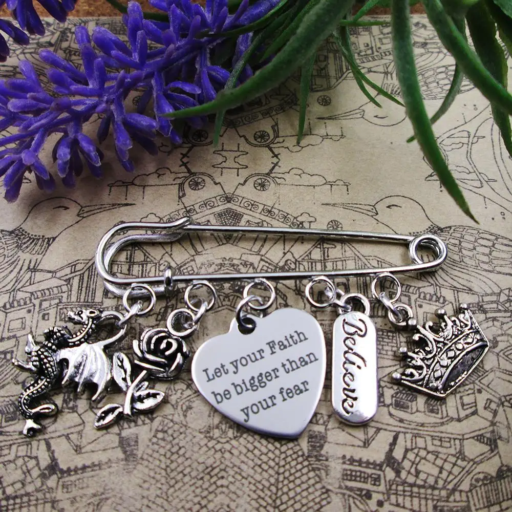 Let Your Faith Be Bigger Than Your Fear Believe Theme Silver Plated Charm Brooch Gift Birthday