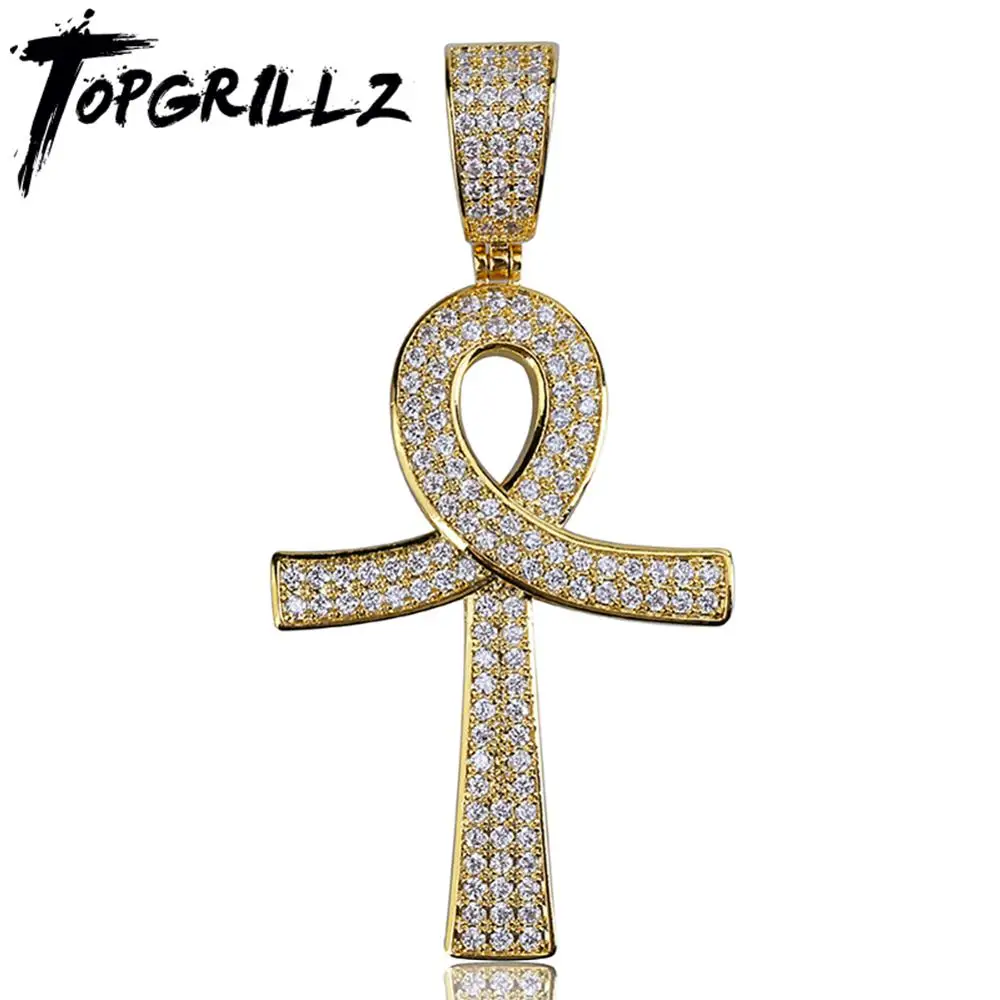 TOPGRILLZ Hip Hop Key Cross Pendant Necklace Copper Plated Iced Out Micro Paved AAA CZ Pendant Hip Hop Men Women Jewelry Gift