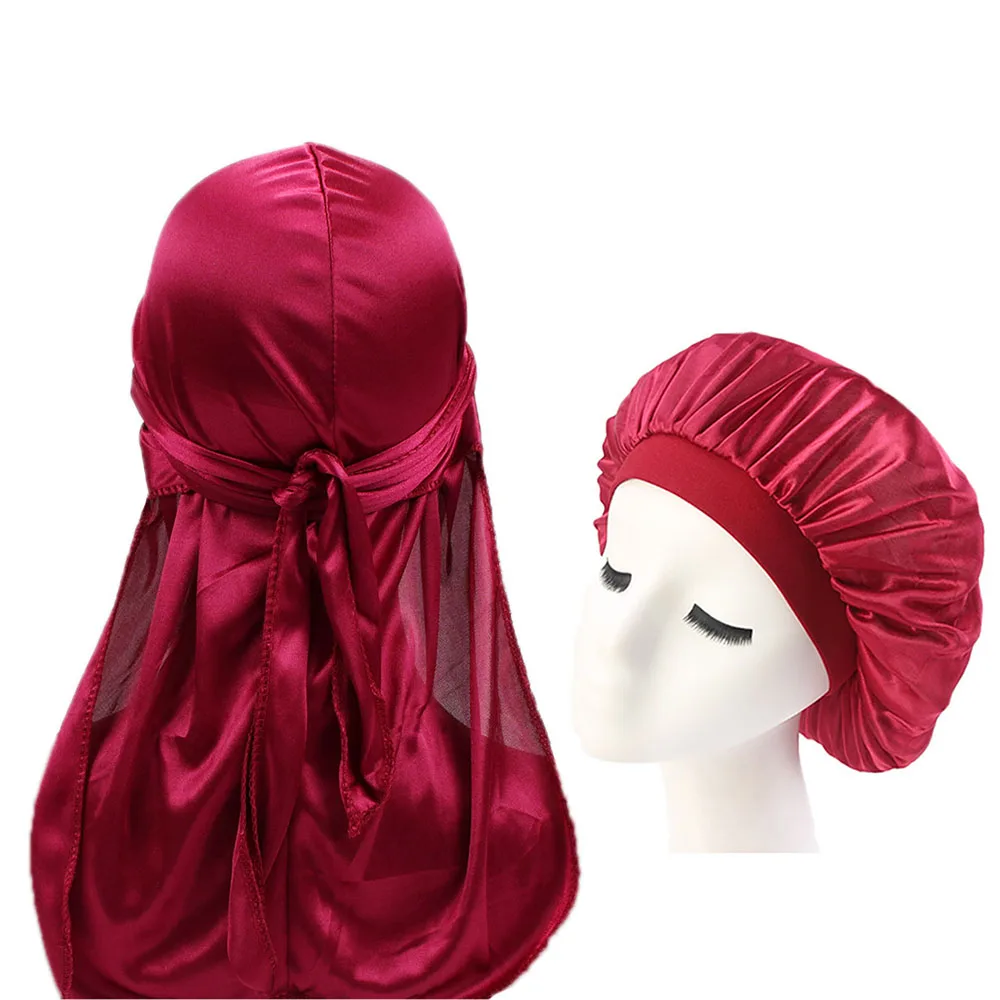 Unisex Durags and Bonnets Suitable Men and Women Long Tail Silky Durag and Bonnet For Couple Comfortable Chemo Cap