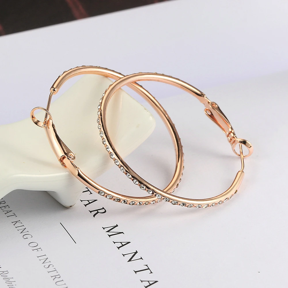 Classic Big Ruond Crystal Rose Gold Color hoop Earrings for women Austrian Crystal Top Quality ZYE307