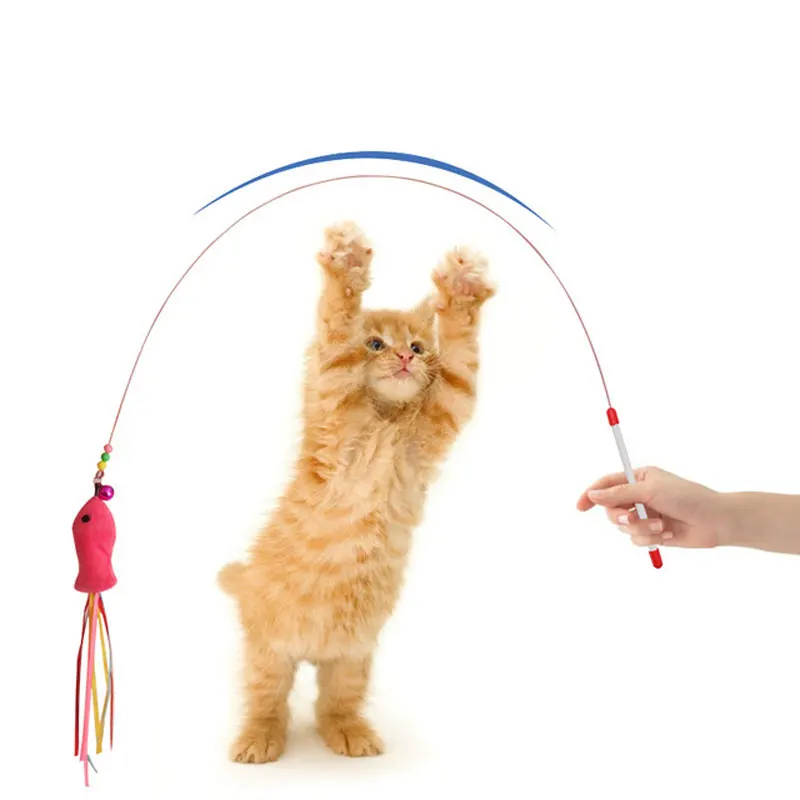 Feathers Tease Cat Sticks Included Fake Fish And Bell Funny Toys For Your Kitten Pets Interactive Catcher Playing Make Fun