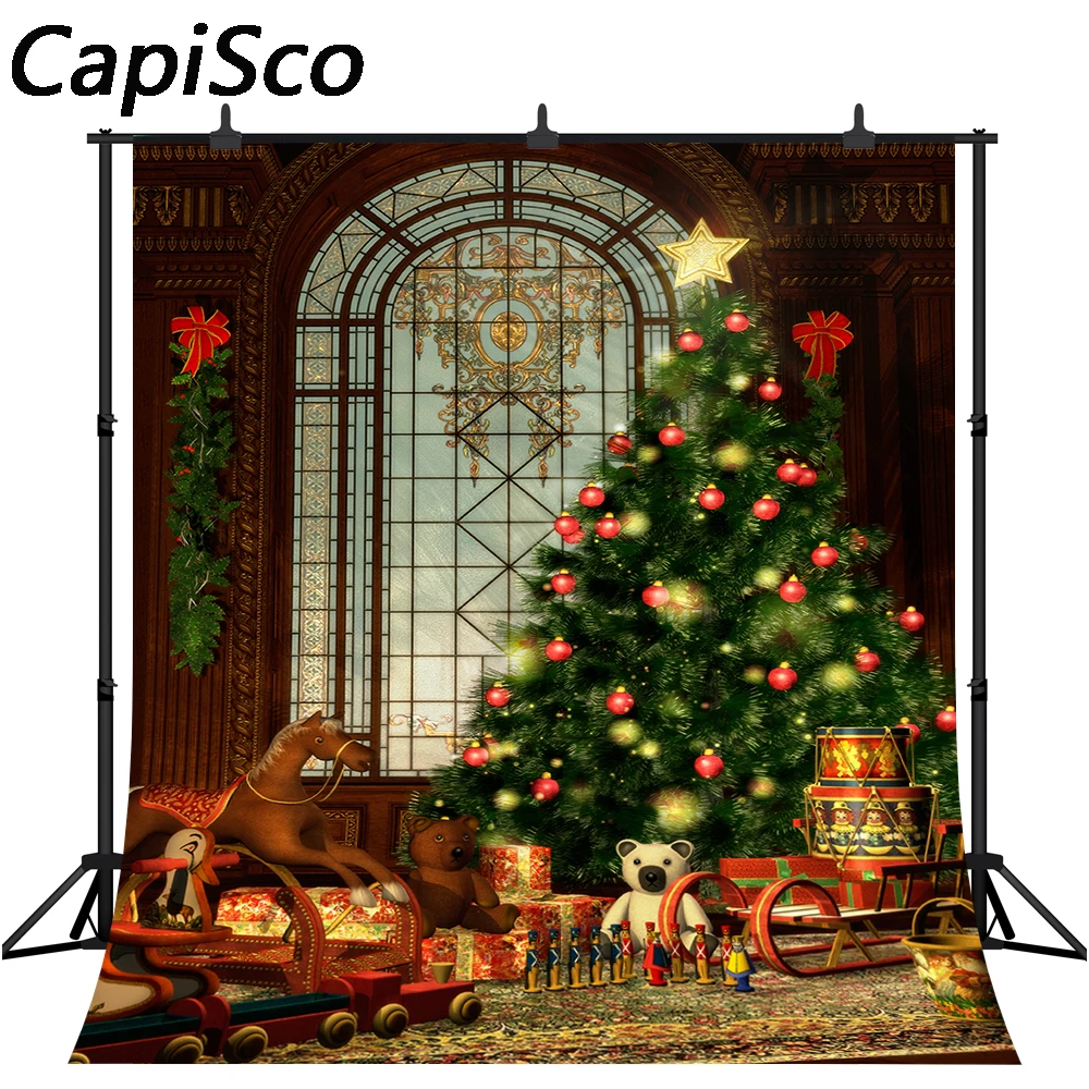 Capisco Photography Background Christmas Decorated Tree Toys Hobby Horse Gifts Children Portraits Shoot Backdrop Studio Props