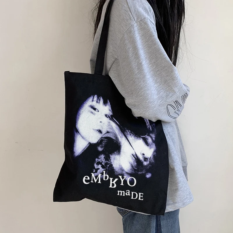 Gothic women bag horror face print canvas bag casual large capacity hip-hop women shoulder bag High street dark y2k shopper bags