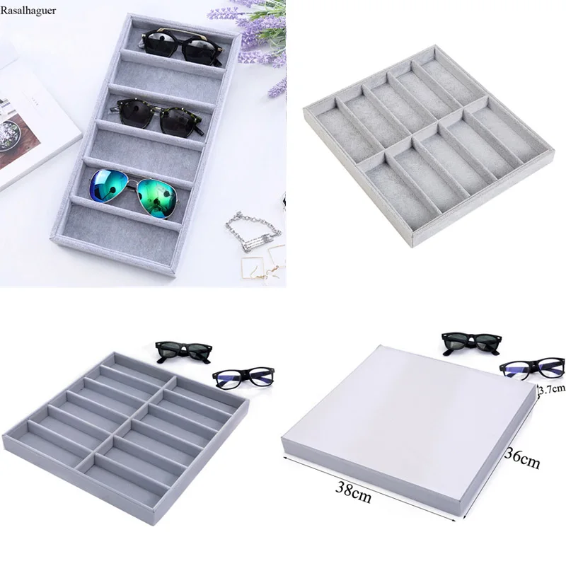 Fashion Linen / Velvet 6Grids Sunglasses Display Box Jewelery Display Packaging Props Jewellery Organizer Tray Fashion Packaging