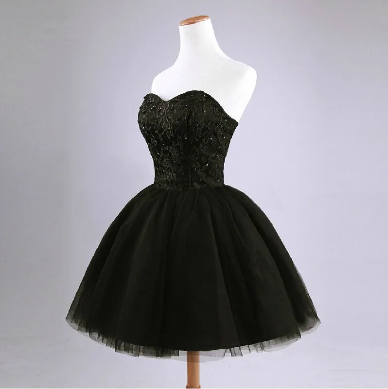 

2021 Lady Robe Sweet Memory Short Black Prom Dresses Sweetheart Lace Tulle Wedding Party Dress Women Veatido De Festa Ball Gown